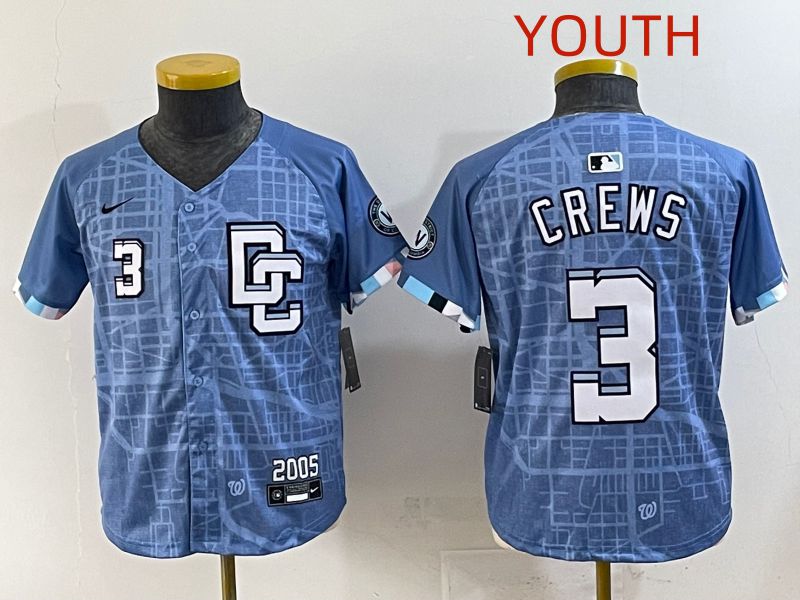 Youth 2025 Washington Nationals #3 Crews Blue Joint Name Nike MLB Jersey style 5